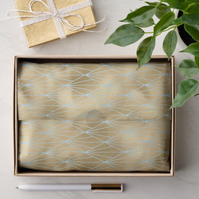 Papier Mousseline Art Déco Diamant Design, Or & Turquoise, Découpage (Cadeau)