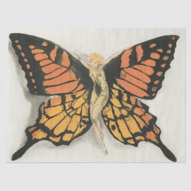 Papier Mousseline Art Déco Fairy Butterfly Woman Decoupage (Recto)