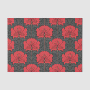 Papier Mousseline Art déco, fleurs rouges, noir, cru, chic, élégant,