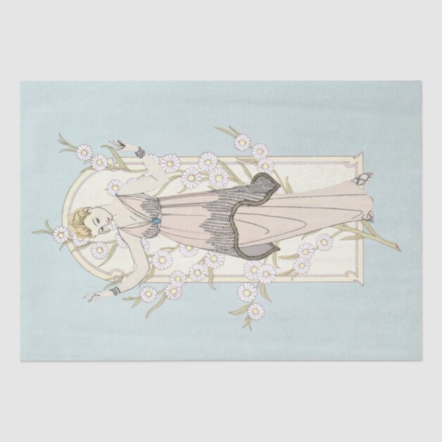 Papier Mousseline Art Déco Française Lady Daisy Arch Découpage Bleu  (Recto)