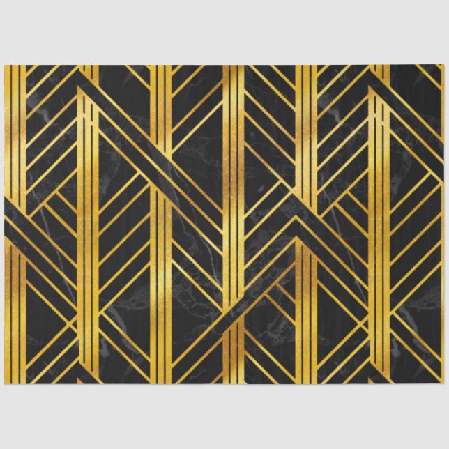Papier Mousseline Art déco géométrique doré sur marbre noir (Recto)