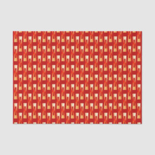 Papier Mousseline Art Déco Géométrique métallique - Rouge et Corail
