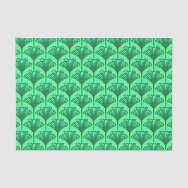 Papier Mousseline Art Déco Lily, Jade Green et Turquoise (Recto)