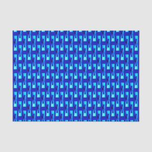 Papier Mousseline Art Déco Métallo Géométrique - Bleu Cobalt