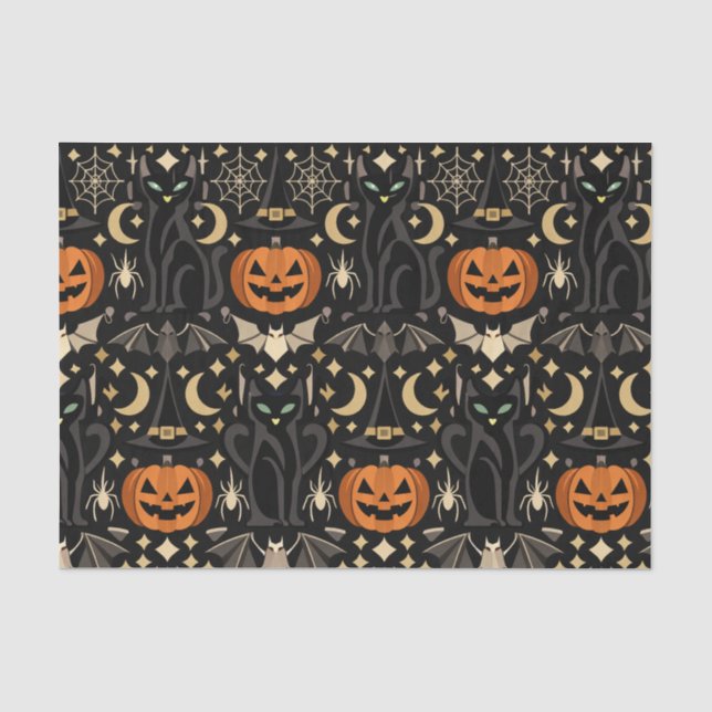 Papier Mousseline Art Deco Orange Carved Pumpkins (Recto)