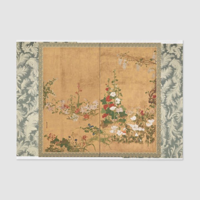 Papier Mousseline Art floral ancien laqué pour découpage ou cadeau (Recto)