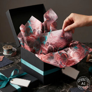 Papier Mousseline Art fluide sarcelle rouge abstrait fausse feuille 