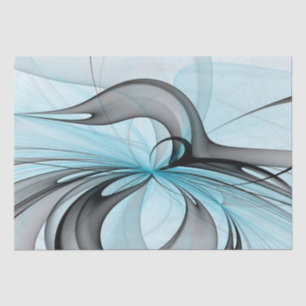 Papier Mousseline Art fractal moderne gris anthracite abstrait bleu