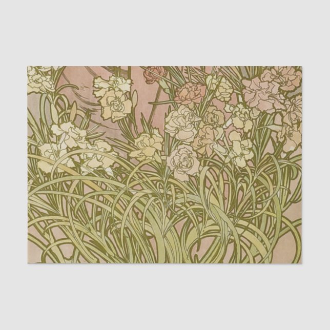 Papier Mousseline Art Nouveau Alfonse Mucha fleurs d'oeillets floral (Recto)