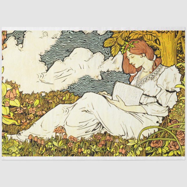 Papier Mousseline Art Nouveau Lady 14 Découpage Papier de tissus (Recto)