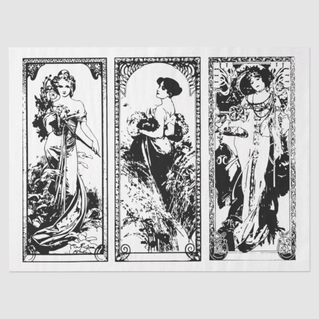 Papier Mousseline Art Nouveau Lady 24 Découpage Papier Tissu (Recto)
