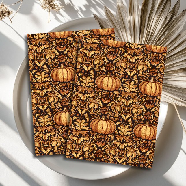 Papier Mousseline Art nouveau Morris automne citrouille brun or (Art nouveau Morris autumn gold brown pumpkins Tissue Paper)