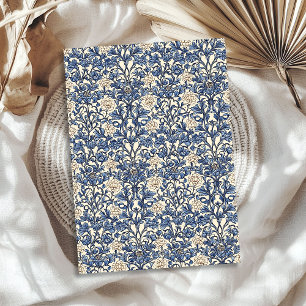 Papier Mousseline Art nouveau Morris bleu marine et ivoire pastel