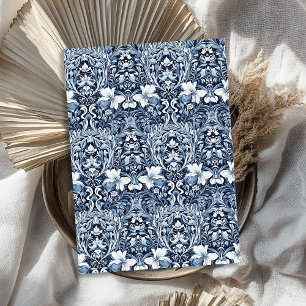 Papier Mousseline Art nouveau Morris marine bleu et blanc fleurs