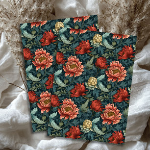 Papier Mousseline Art nouveau Morris rose profond pastel vert sauge