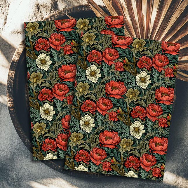 Papier Mousseline Art nouveau Morris terre cuite fleurs vert pastel (Art nouveau Morris terracotta flowers pastel green Tissue Paper)