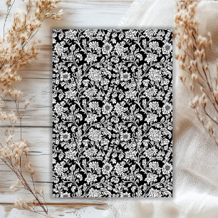 Papier Mousseline Art nouveau Morris tissu de fleurs noir et blanc