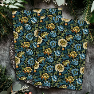 Papier Mousseline Art nouveau Morris velours bleu ivoire sauge