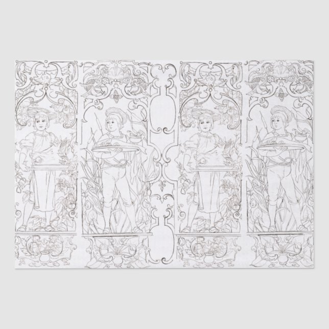 Papier Mousseline Art Nouveau Noir Blanc Cuisiniers Boîtiers Découpa (Recto)