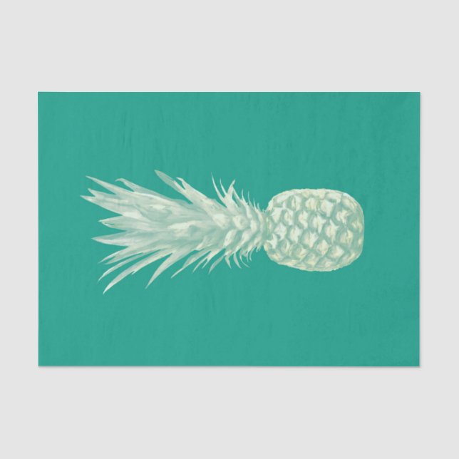 Papier Mousseline Art Tropical Elegant Turquoise Beige Ananas (Recto)