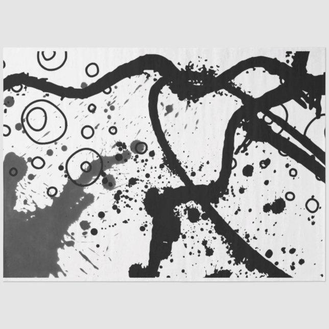 Papier Mousseline Artiste Noir Blanc Grand Abstrait Paint Splatter (Recto)