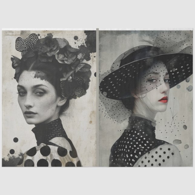 Papier Mousseline Artistes Mélange Média Noir Blanc Gros Visages (Recto)