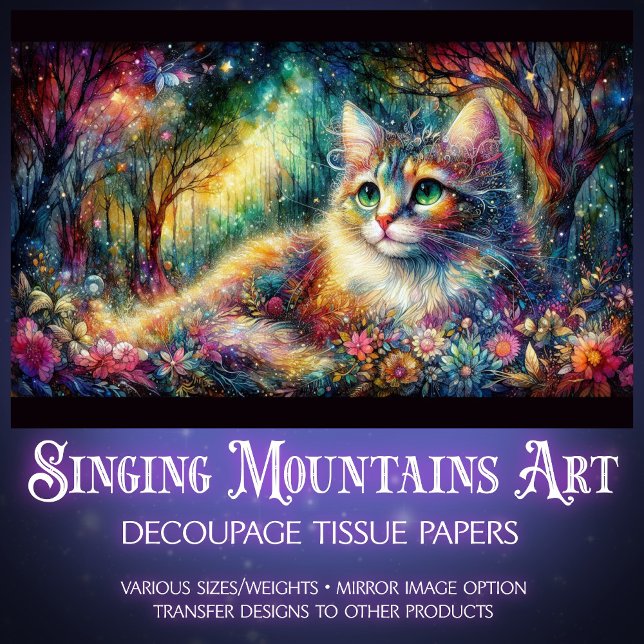 Papier Mousseline  Artistic Floral Woodland Boho Cat Decoupage  (Créateur téléchargé)