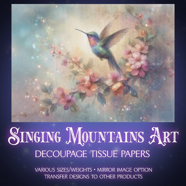 Papier Mousseline Artistic Watercolor Hummingbird Flowers Decoupage (Créateur téléchargé)