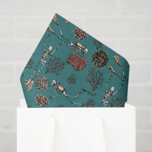 Papier Mousseline Artsy Bleu Turquoise Baignade Plongée Dessin de Co