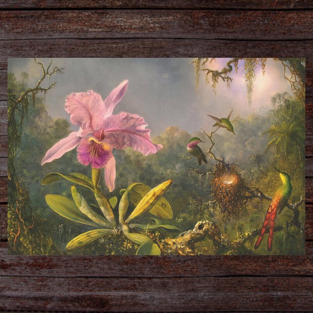 Papier Mousseline Artsy brésilien Cattelya Orchid et 3 colibris (Créateur téléchargé)