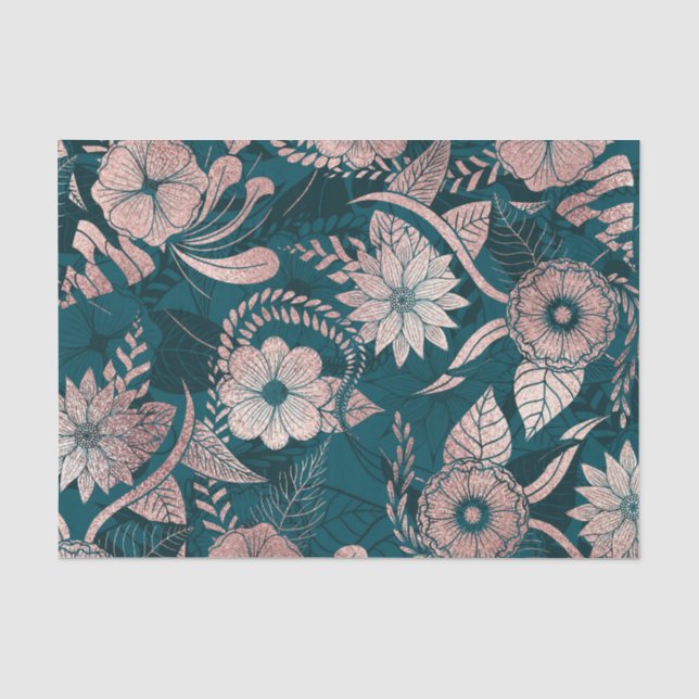 Papier Mousseline Artsy Moderne Rose Or Emerald Green Flowers (Recto)