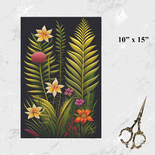 Papier Mousseline Artwork floral vert tropical petit