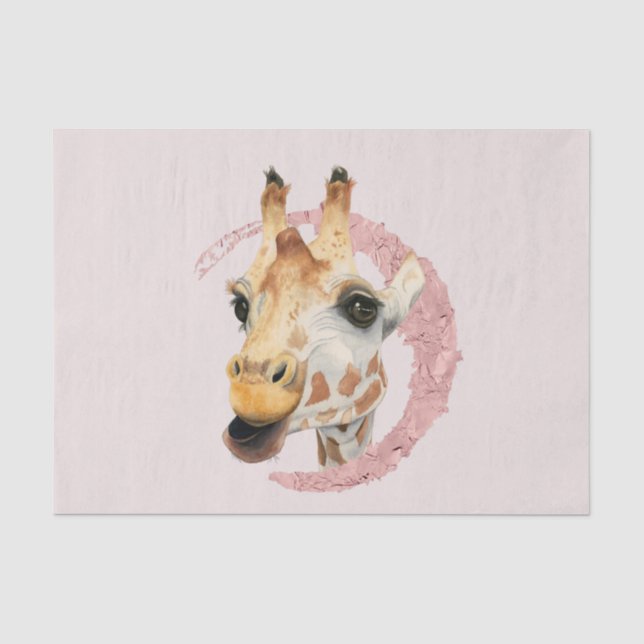 Papier Mousseline Assez dans la peinture rose d'aquarelle de girafe (Recto)