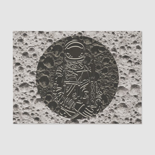 Papier Mousseline Astronaute sur la Lune Espace Noir & Gris (Recto)