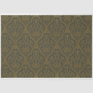 Papier Mousseline Audsley Or Doré Vintage Couronne de Lys Vert Damas