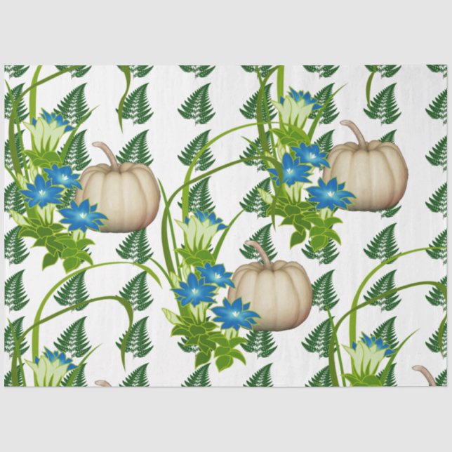 Papier Mousseline Automne automne Thanksgiving White Citrouilles Flo (Recto)