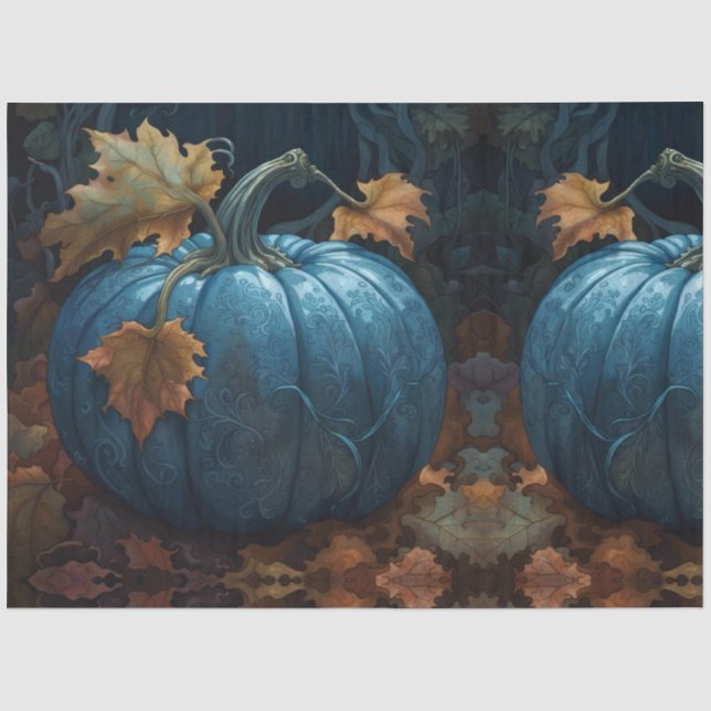 Papier Mousseline Automne Bleu Citrouille Fairytale Découpage Papier (Recto)