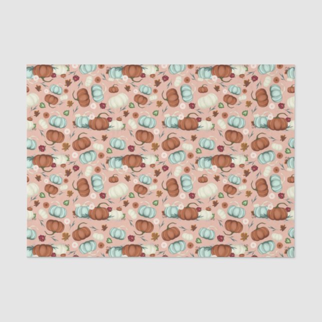 Papier Mousseline Automne Citrouille Floral (Recto)