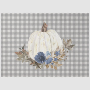 Papier Mousseline Automne Citrouille Marine Bleu Floral Buffalo Plai