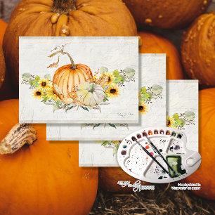 Papier Mousseline Automne Citrouille Sunflower Watercolor Découpage