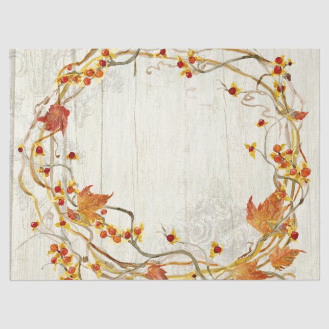 Papier Mousseline Automne Wreath Fall Feuilles Rustique Barne Bois (Recto)