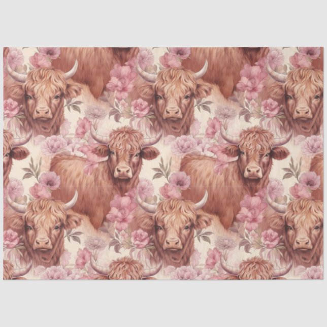 Papier Mousseline Autre Floral Highland Cow Series Design 1 (Recto)
