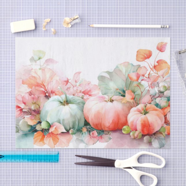 Papier Mousseline Autumn Pumpkins and Flowers Fall Decoupage (Artisanat)