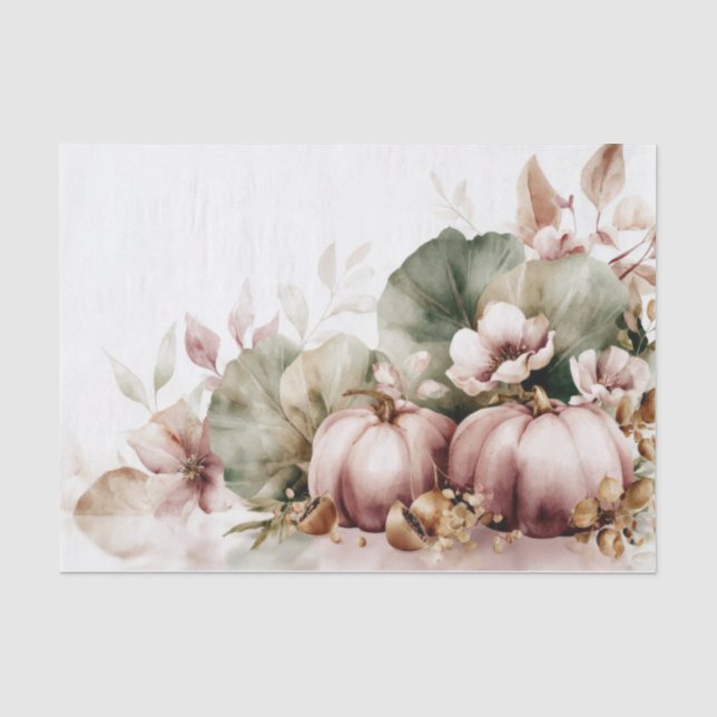 Papier Mousseline Autumn Pumpkins and Flowers Fall Pattern Decoupage (Recto)