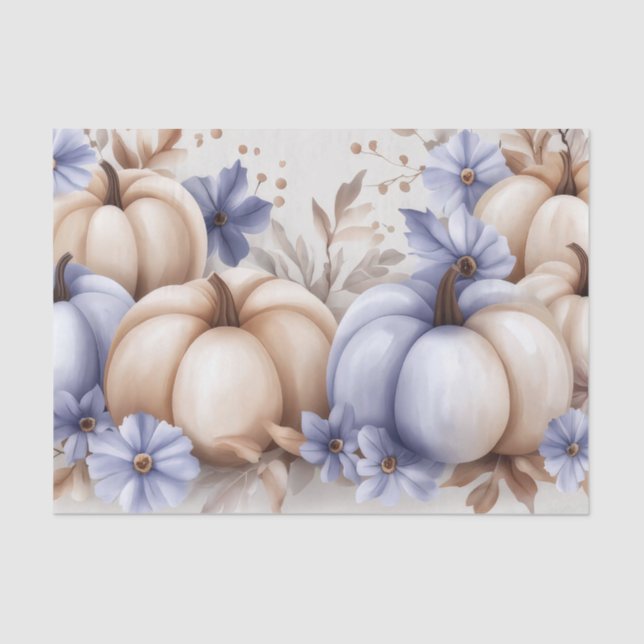 Papier Mousseline Autumn Pumpkins and Flowers Fall Pattern Decoupage (Recto)
