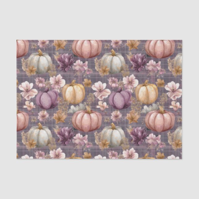 Papier Mousseline Autumn Pumpkins and Flowers Fall Pattern Decoupage (Recto)