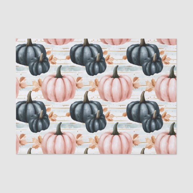 Papier Mousseline Autumn Pumpkins and Leaves Fall Pattern Decoupage (Recto)