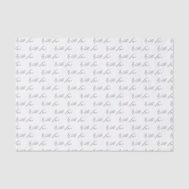 Papier Mousseline Avec Amour Élégante Calligraphie Noir Blanc Cadeau (Recto)