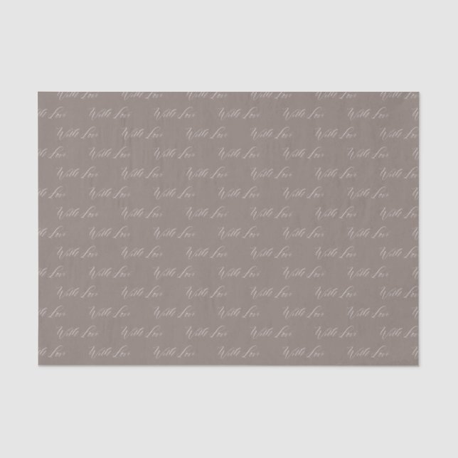 Papier Mousseline Avec l'amour Élégant Calligraphie Taupe Mariage (Recto)
