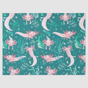 Papier Mousseline Axolotta rose sur papier de tissus Turquoise